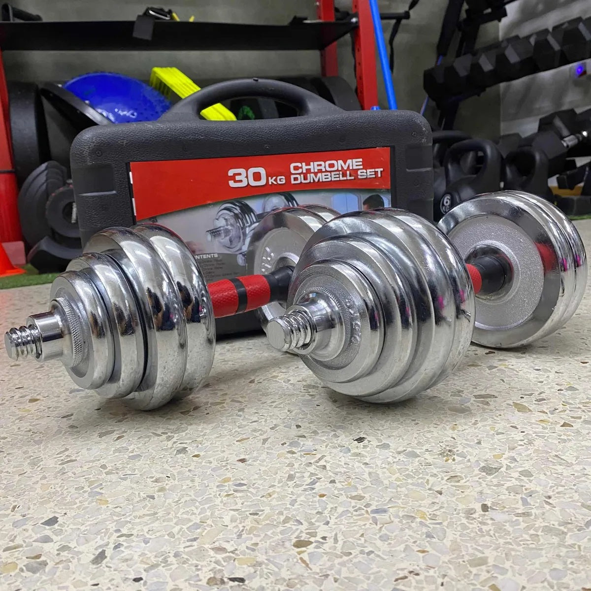 30Kg Multi-function Adjustable Chrome Weightlifting barbell/dumbbell set with Case