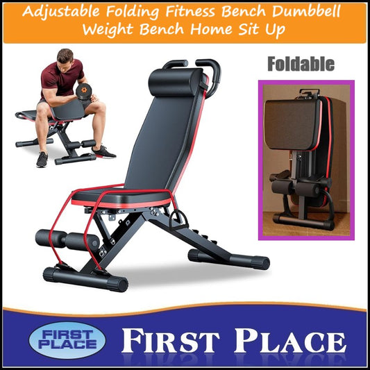 Multifunctional Foldable Fitness Bench with Cushion Headrest and Handle/Adjustable Roman Chair & Dumbbell Stool/Core Training, Push-Ups, Pull-Ups /Versatile Sports Equipment