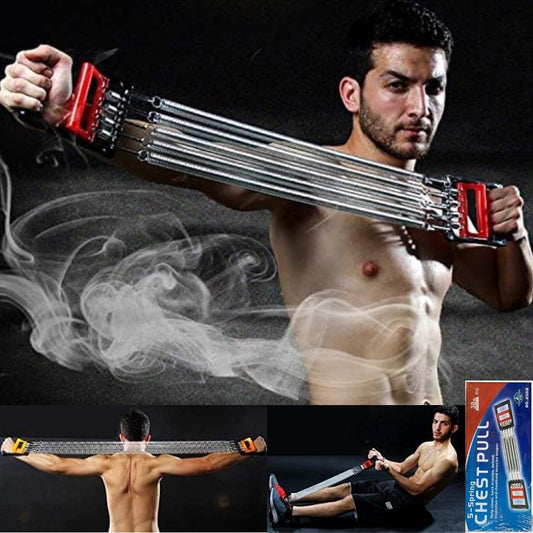 Chest Expander Exercise Resistance Bands Adjustable Hand Gripper Arm Pull Bar Arm Muscle Exerciser with 5 Springs Strength Trainer for Home Gym Muscle Training Exerciser