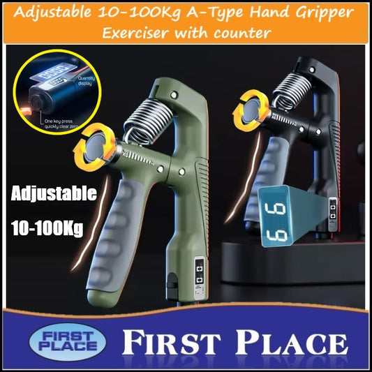 10-100kg Adjustable A Type Hand Gripper with Manual Reset Counter (2 Digits)