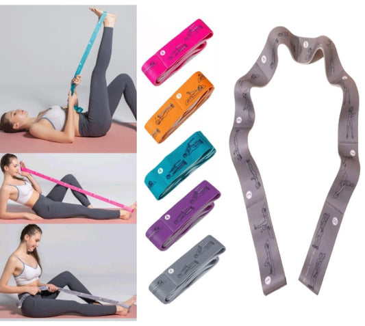 8 sections Yoga Stretching strap with adjustable loop for yoga posture correction