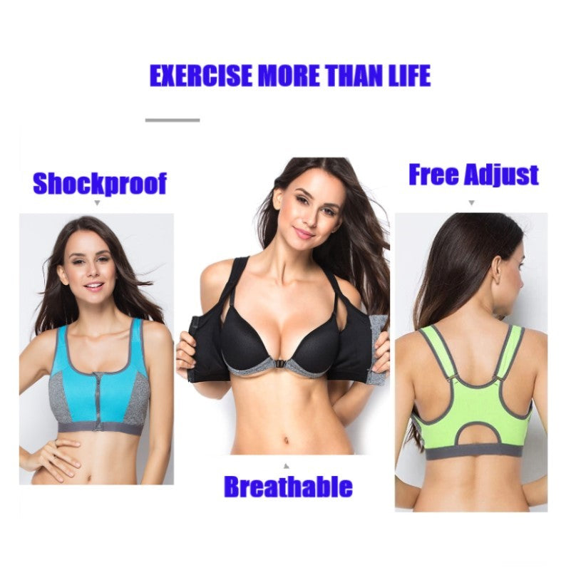 Women's Double Layer Sports Bra/Shockproof, Front Opening, Built-In Molded Cup, Sweat Absorbent, Quick Drying, Sports Bra, Running, Yoga Bra