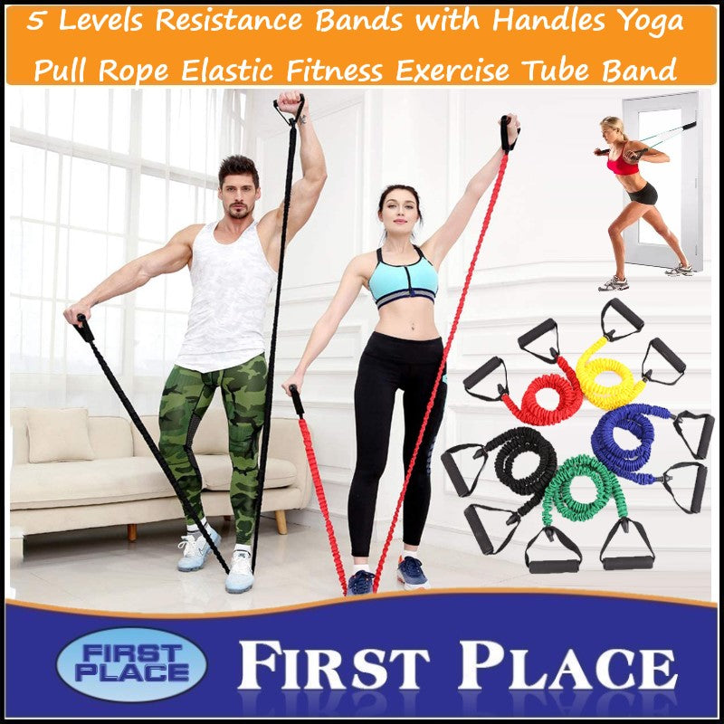 Resistance Band with Handles Yoga Pull Rope Elastic Fitness Exercise Tube Band
