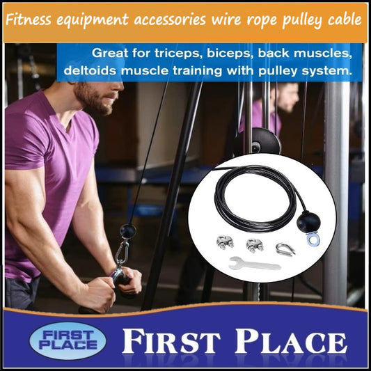 Heavy-Duty Black Steel Cable for Fitness Pulley System - Replacement Gym Wire Rope with Metal Connectors