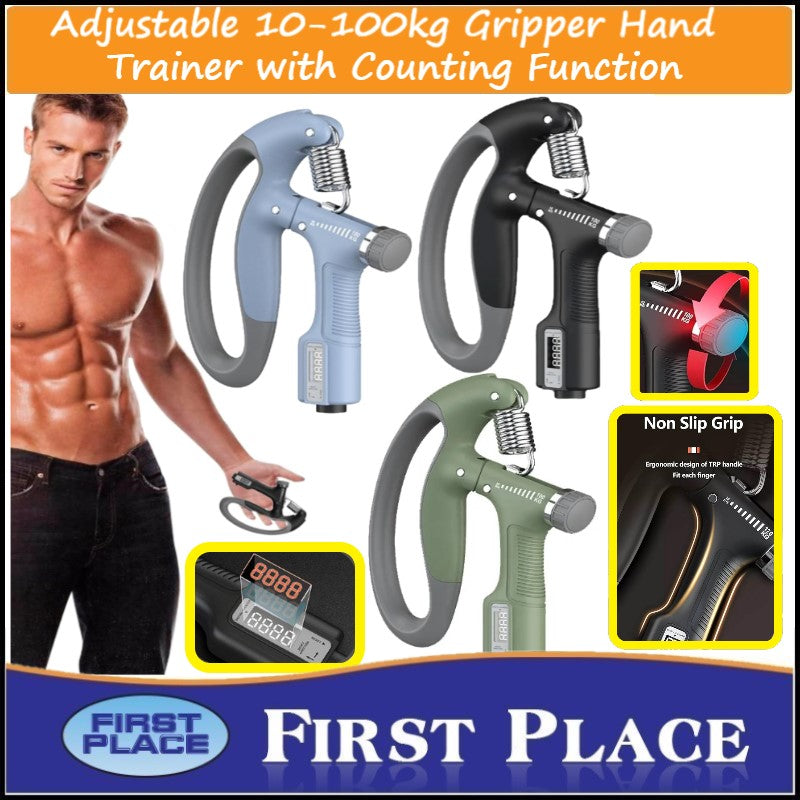 10-100kg Adjustable Hand Grip Strengthener with Counter