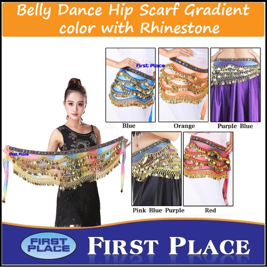 Belly Dance Hip Scarf Gradient color with Rhinestone