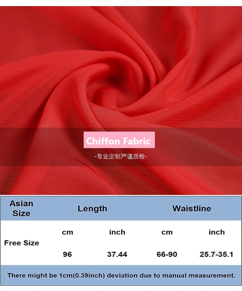 Double Slit Dance Skirt Curling Ears Belly Dance Skirt Chiffon Dance Skirt Belly Dance High Dance Skirt (Does not Include Waist Chain)