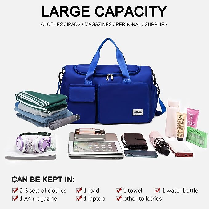 Large Capacity Travel Bag with Shoe Compartment and wet pocket/Unisex Sports Yoga Gym Fitness Training Shoulder Bag