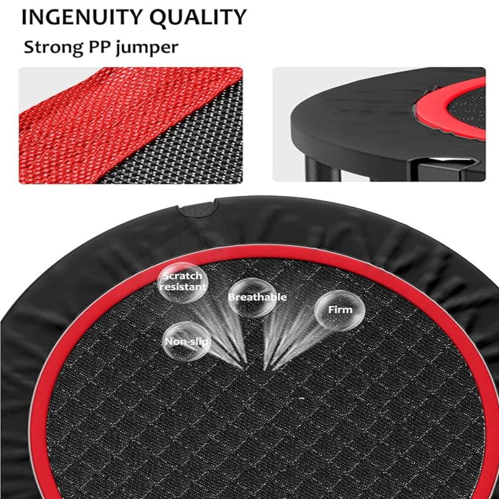 Silent Foldable Trampoline 40/48 Inch Adults Kid With Armrest Adjustable Handle Home Gym Jumping Fitness