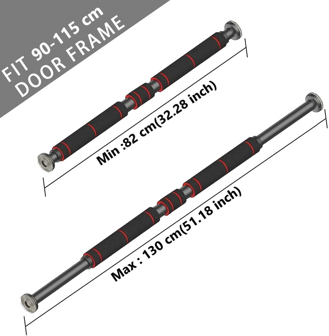 Adjustable Horizontal Pull Up /Chin up Bar with Safety Clip (Length 83cm-130cm)