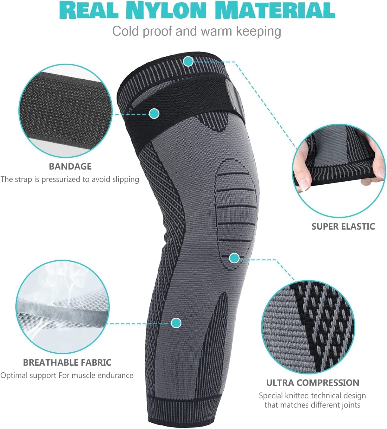 1 pc Full Leg Sleeves Long Compression Leg Sleeve Knee Sleeves with Belt