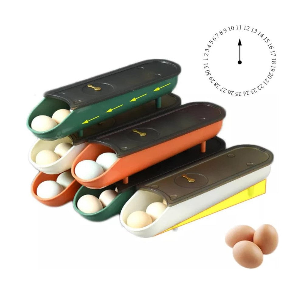 Egg Trays for Refrigerator/Stackable Egg Container with Lid/Sliding Egg Storage Box With Date Record Function