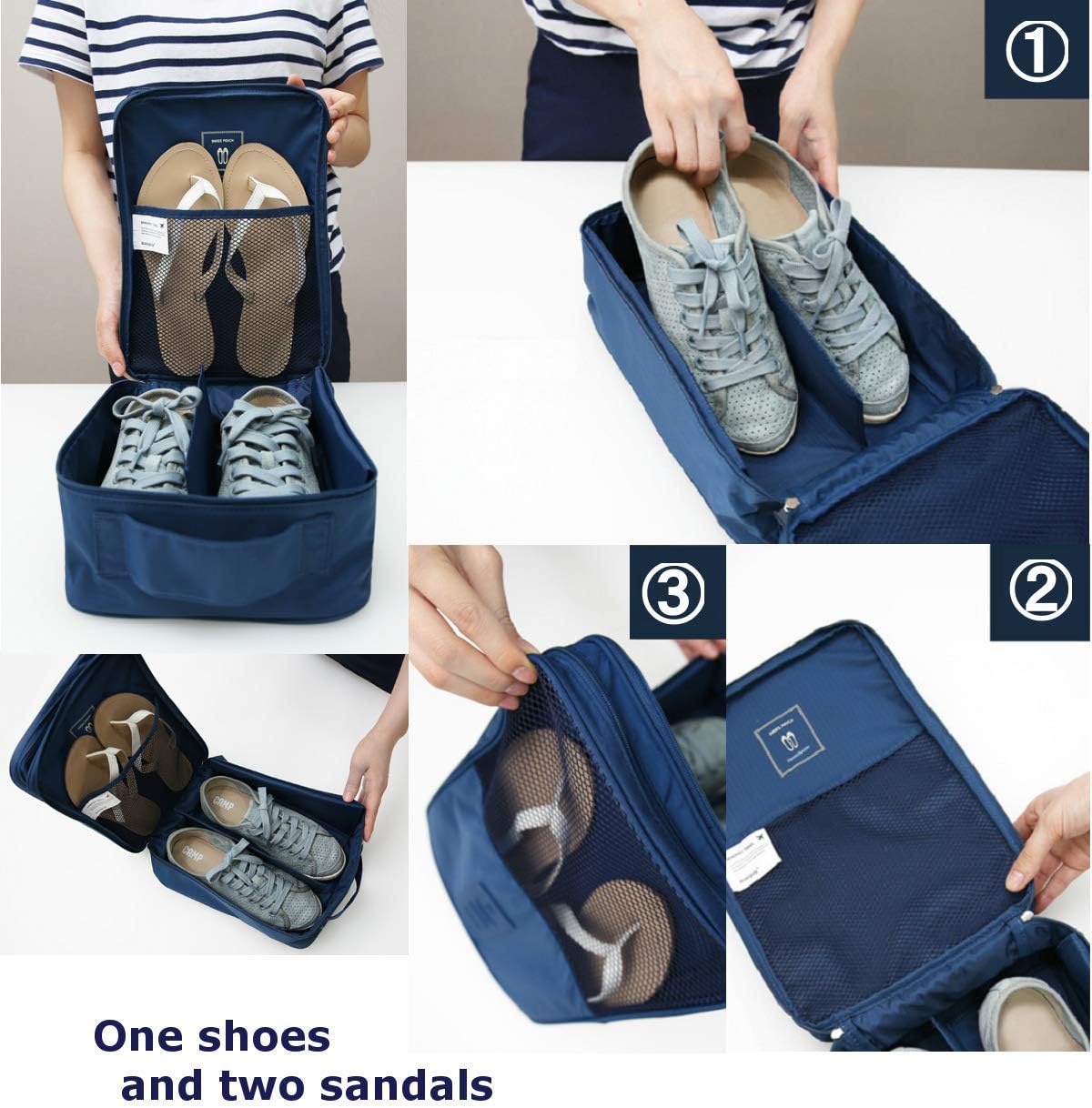 Portable Travel Shoe Bag Organizer, Triple Layer Shoe Case