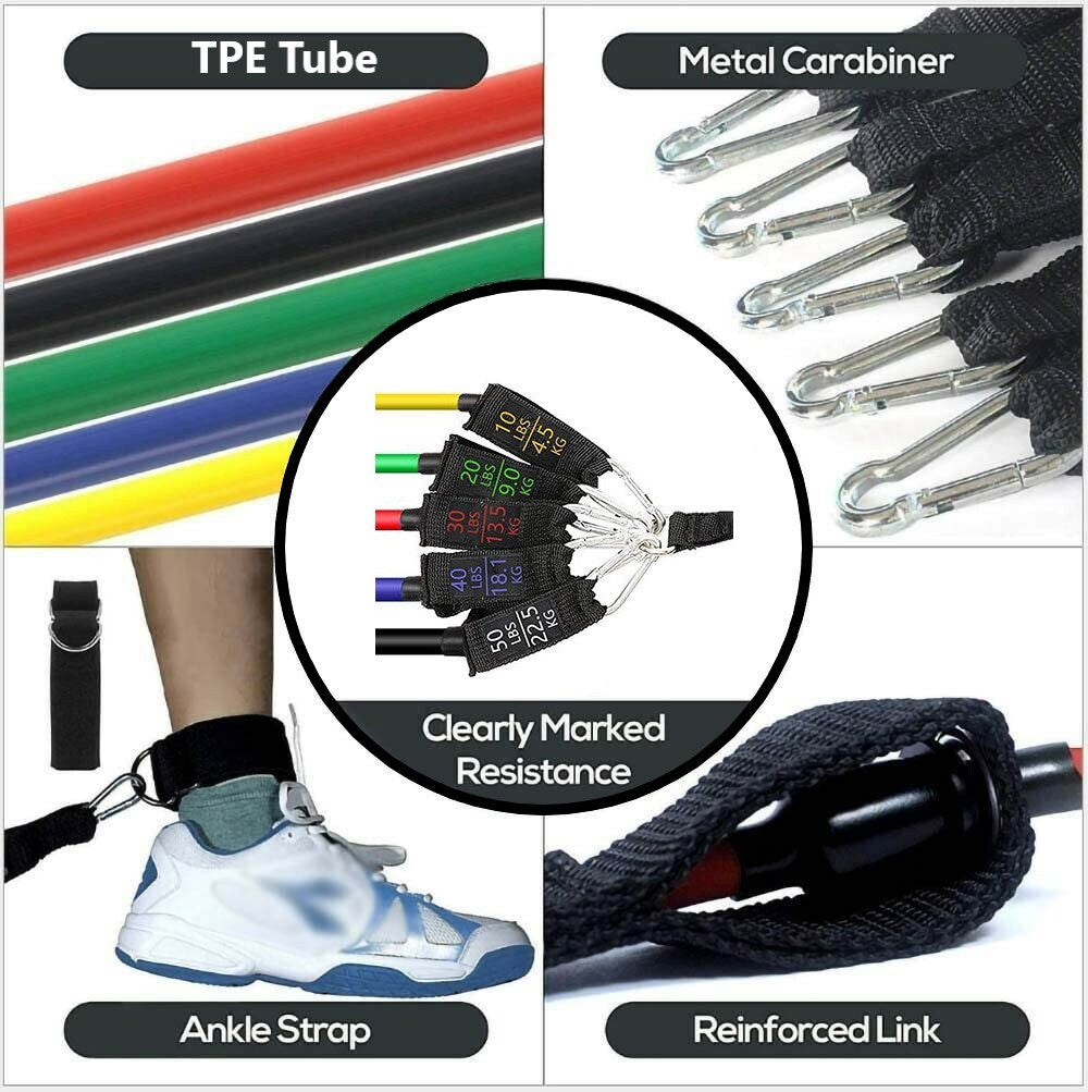 Workout Premium Quality 150lb Resistance Bands Set 11PCS Stackable Exercise Bands ( Up to 150 lbs )