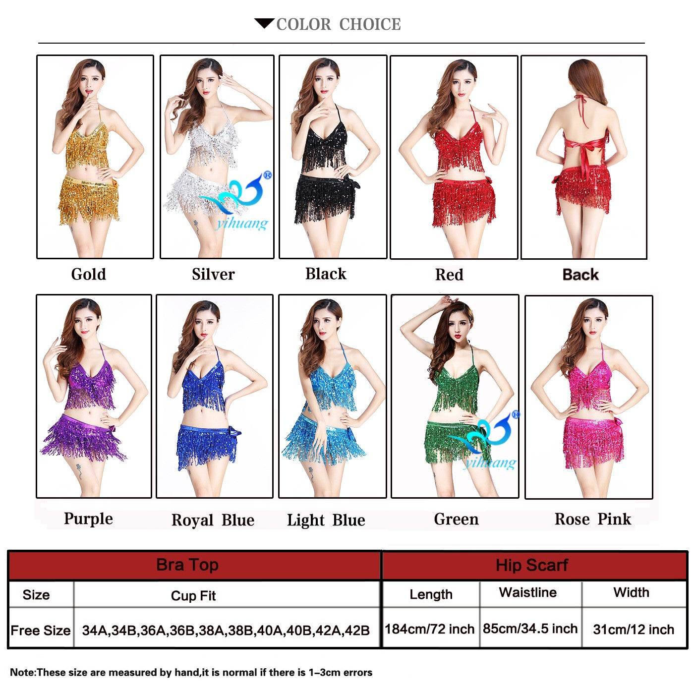 Belly Dance Skirt Sequins tassel Top& Hip Scarf Sequined Fringe Bollywood