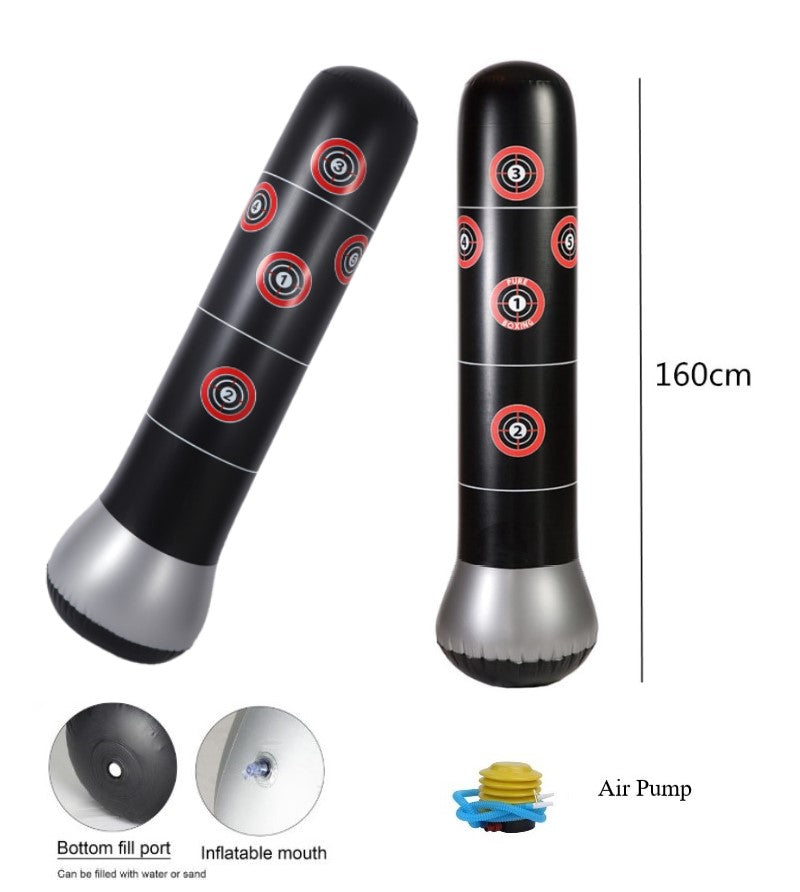 Boxing Punch Bag Freestanding Punching Bag, Inflatable Heavy Punching Bag Target Stand Punching Kick Training Bag with Air Inflator Pedal Pump for Kid Adult