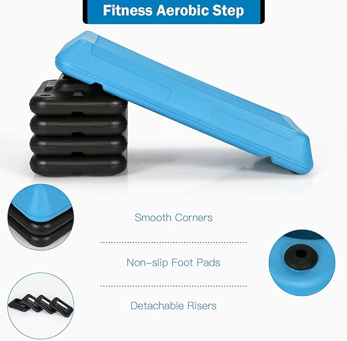 Non-Slip Surface Aerobic Workout Step Platform, 4-6-8 Inch Height Adjustable Step Platform with 4 Risers, Aerobic Step Board