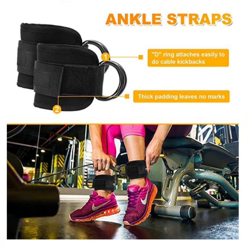 2pcs Adjustable Ankle Strap with Double D-Rings and 3 Resistance Bands Set/Ankle Straps  for Kickbacks, Glute Workouts, Leg Extensions, Curls, and Hip Abductor