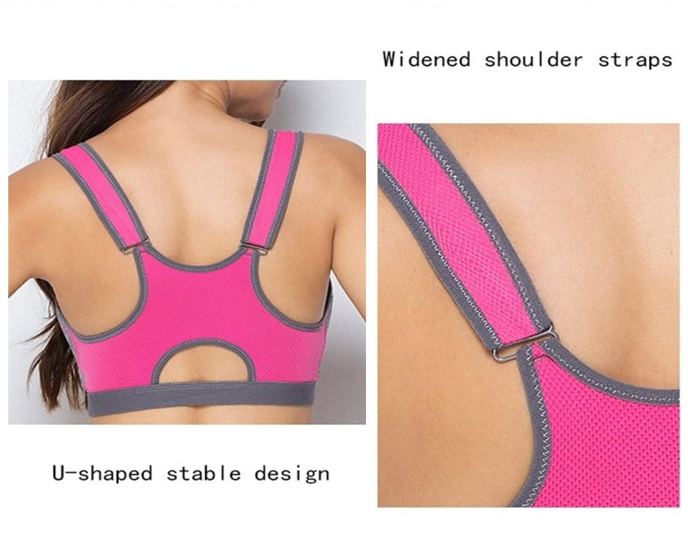 Women's Double Layer Sports Bra/Shockproof, Front Opening, Built-In Molded Cup, Sweat Absorbent, Quick Drying, Sports Bra, Running, Yoga Bra