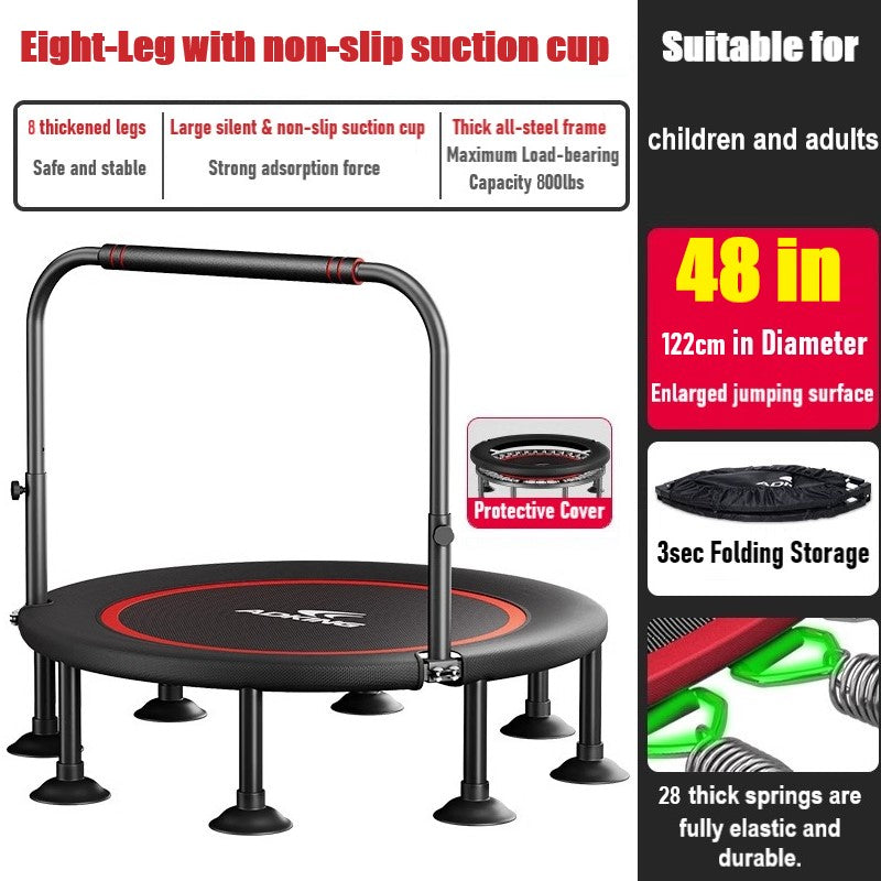 Silent Foldable Trampoline 40/48 Inch Adults Kid With Armrest Adjustable Handle Home Gym Jumping Fitness