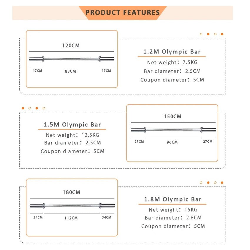 Olympic Bar Weight Lifting Barbell Bars With Spring Collars/Non Slip Handle Solid Steel Fitness Equipment Bodybuilding Workout Fitness Training