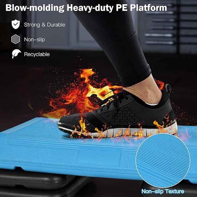 Non-Slip Surface Aerobic Workout Step Platform, 4-6-8 Inch Height Adjustable Step Platform with 4 Risers, Aerobic Step Board