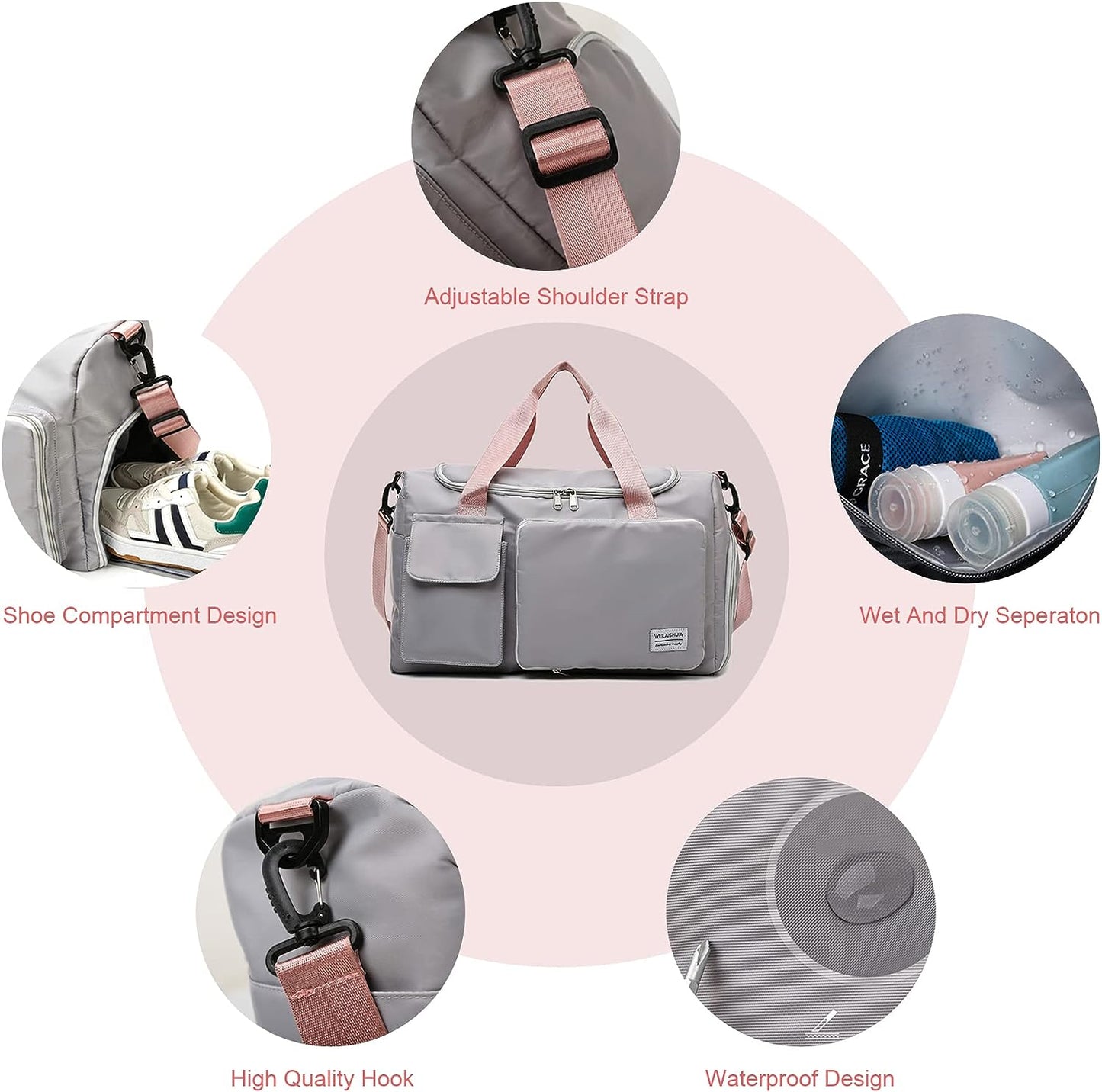 Large Capacity Travel Bag with Shoe Compartment and wet pocket/Unisex Sports Yoga Gym Fitness Training Shoulder Bag