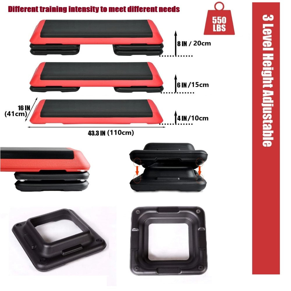 Non Slip Surface, Adjustable Height Aerobic Step Platform for Cardio, Core, Strength, Stability, Resistance Training, Exercise Step Platform