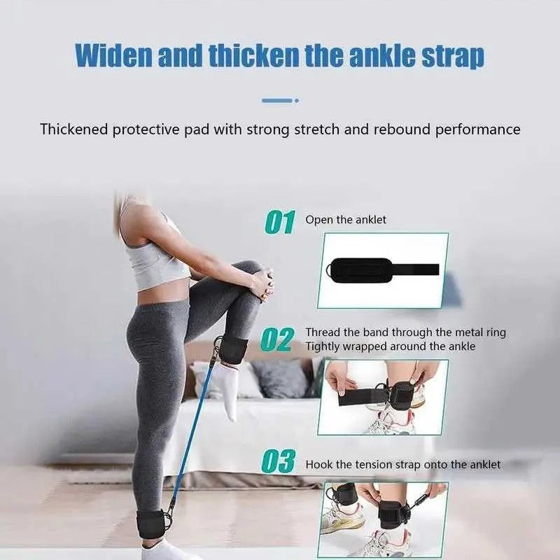 2pcs Adjustable Ankle Strap with Double D-Rings and 3 Resistance Bands Set/Ankle Straps  for Kickbacks, Glute Workouts, Leg Extensions, Curls, and Hip Abductor
