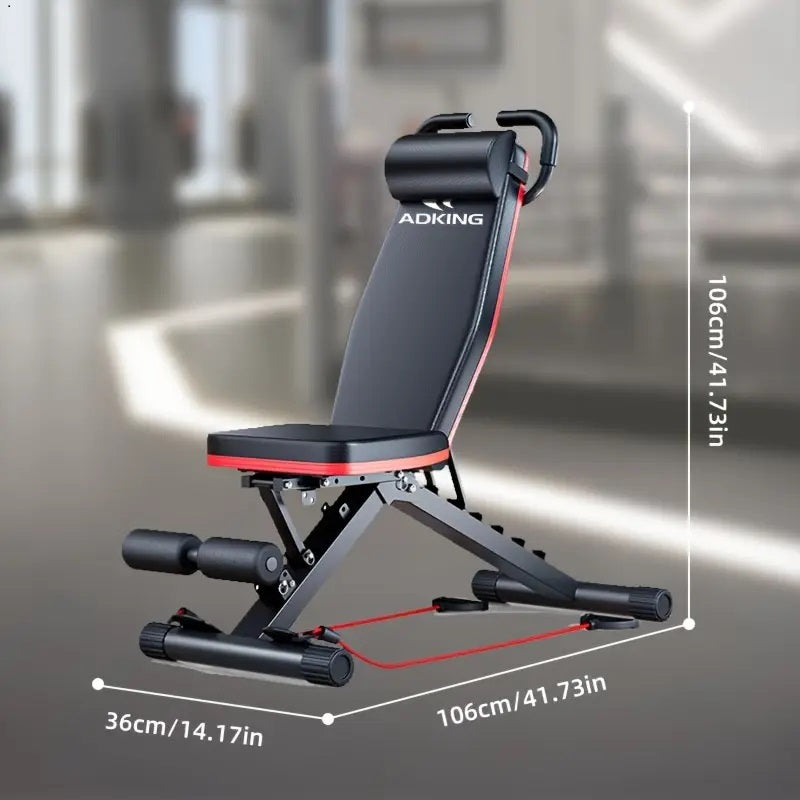 Multifunctional Foldable Fitness Bench with Cushion Headrest and Handle/Adjustable Roman Chair & Dumbbell Stool/Core Training, Push-Ups, Pull-Ups /Versatile Sports Equipment