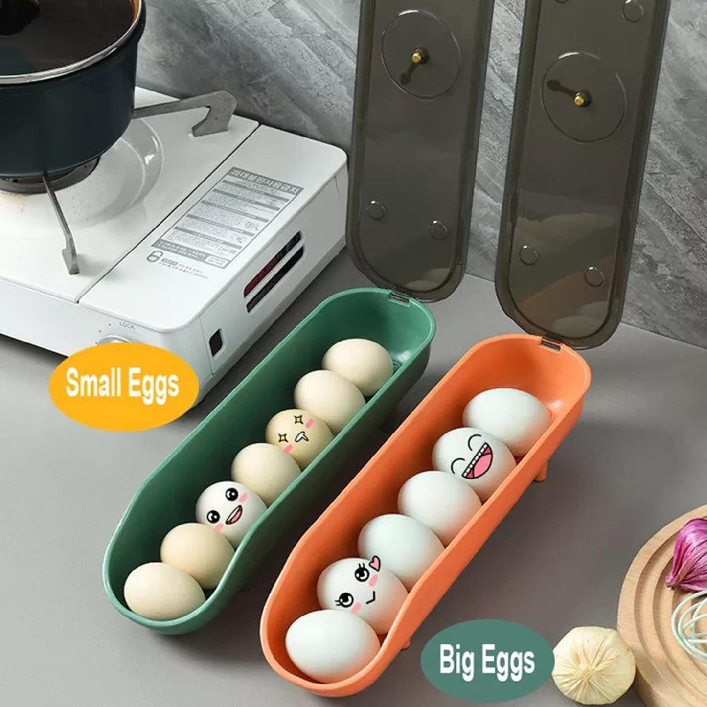 Egg Trays for Refrigerator/Stackable Egg Container with Lid/Sliding Egg Storage Box With Date Record Function