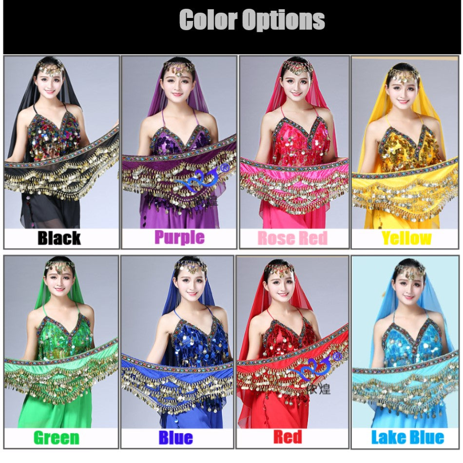 5-Rows Belly Dance Hip Scarf with Rhinestone