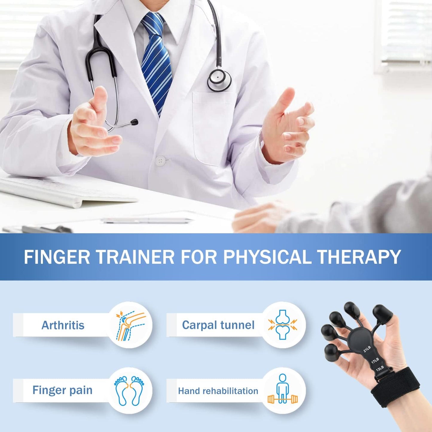 Grip Strength Trainer, Adjustable 3 Levels Finger Exerciser/ Hand Grip Strengthener