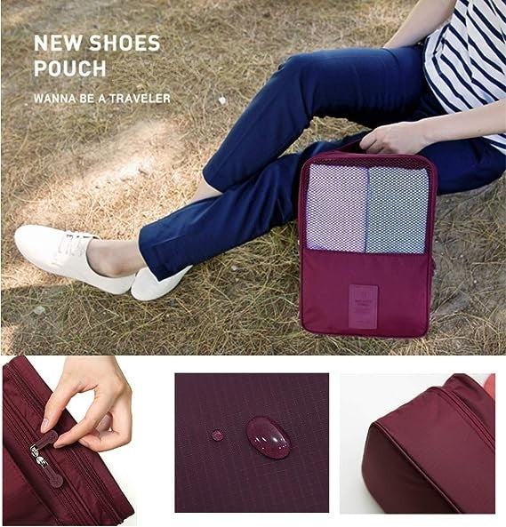 Portable Travel Shoe Bag Organizer, Triple Layer Shoe Case