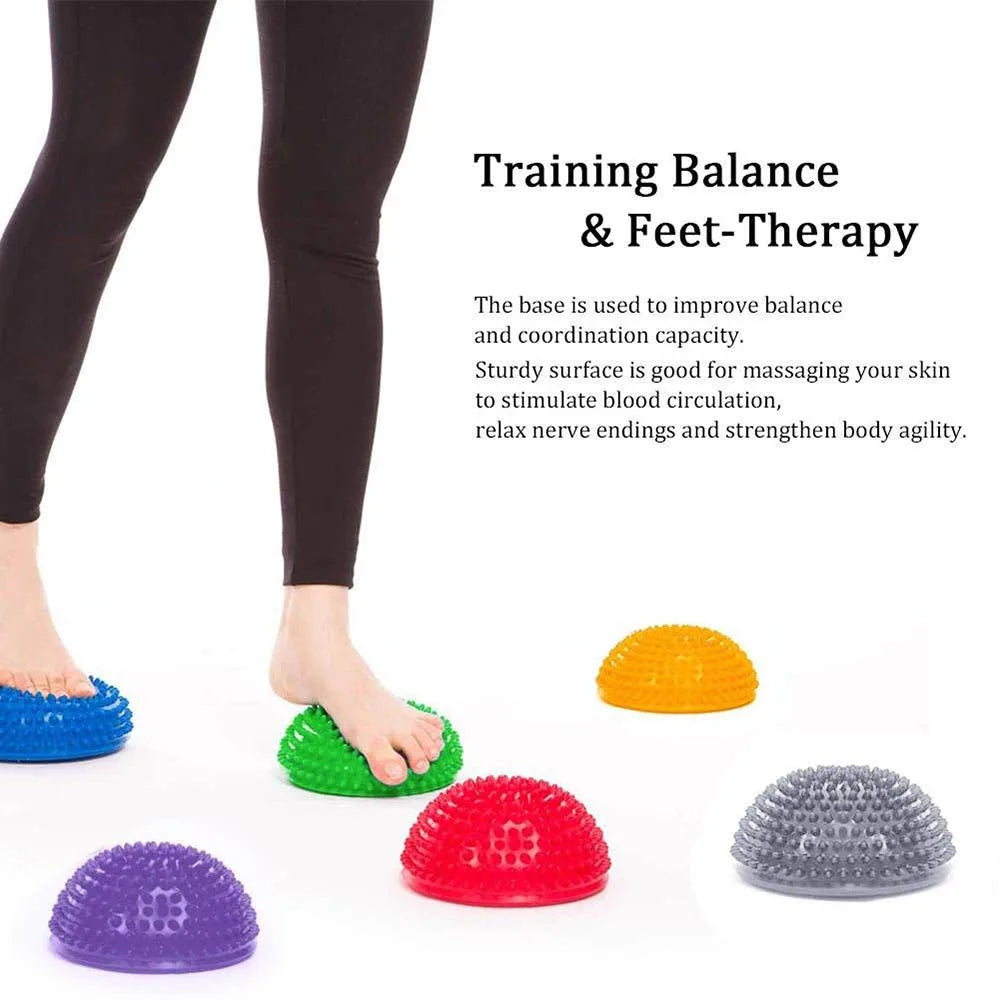 1pc Yoga Half Ball Trigger Point Hand Foot Massage Ball Physiotherapy Exercise Stepping Stones PVC Balance Pods Muscles Relax(First Place)