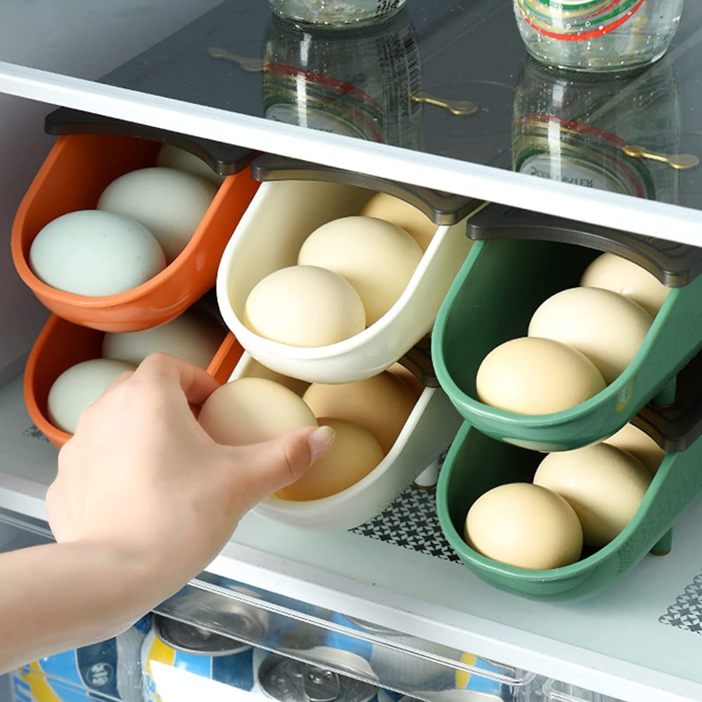 Egg Trays for Refrigerator/Stackable Egg Container with Lid/Sliding Egg Storage Box With Date Record Function