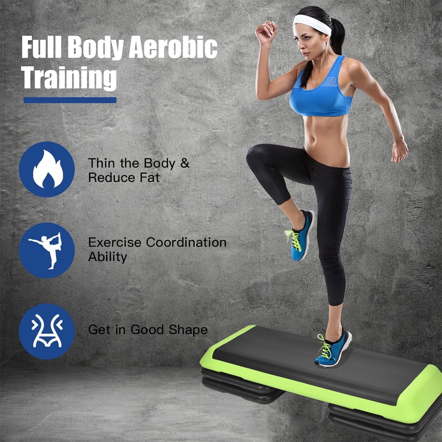 Non Slip Surface, Adjustable Height Aerobic Step Platform for Cardio, Core, Strength, Stability, Resistance Training, Exercise Step Platform