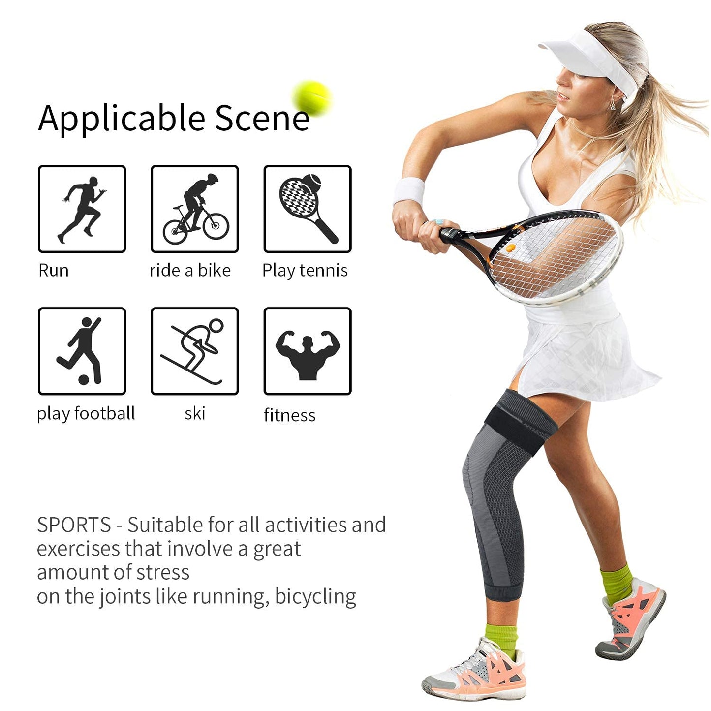 1 pc Full Leg Sleeves Long Compression Leg Sleeve Knee Sleeves with Belt