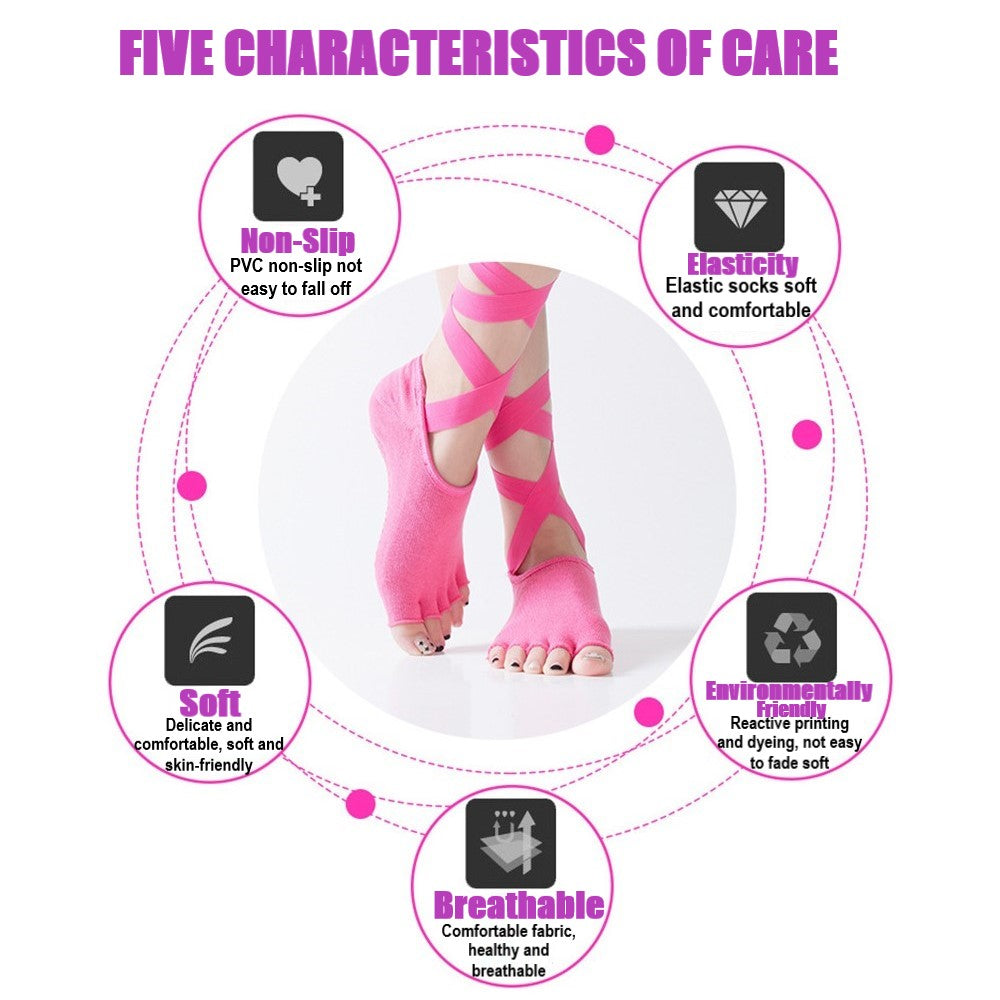 Yoga Socks Self Tied Style Toeless Socks Profession Female Dance Socks Toe Anti-Slip Ankle Grip Socks Dots Pilates Fitness Socks