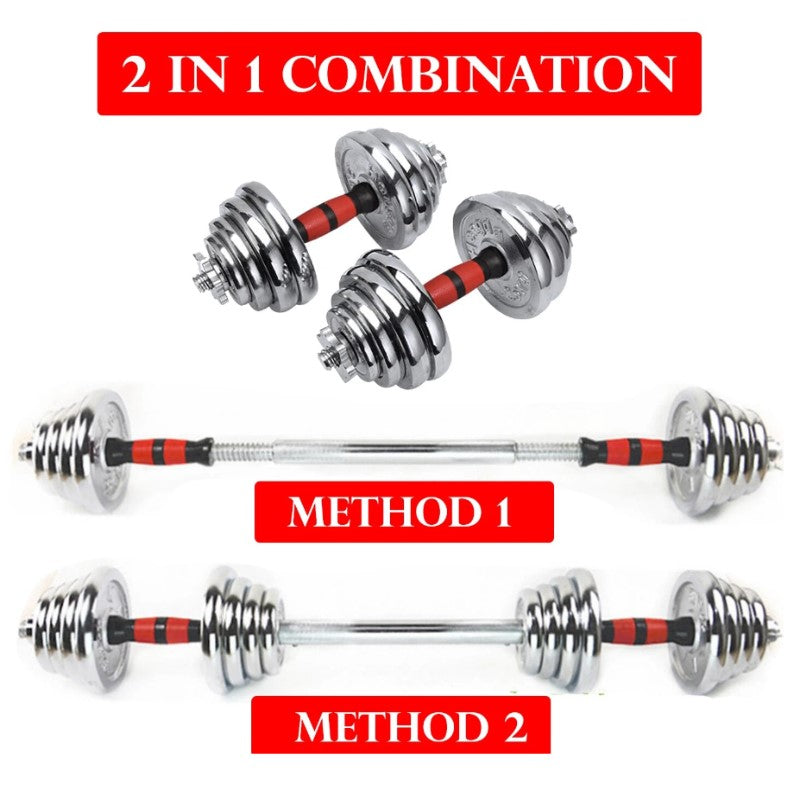20Kg Multi-function Adjustable Chrome Weightlifting barbell/dumbbell set with Case