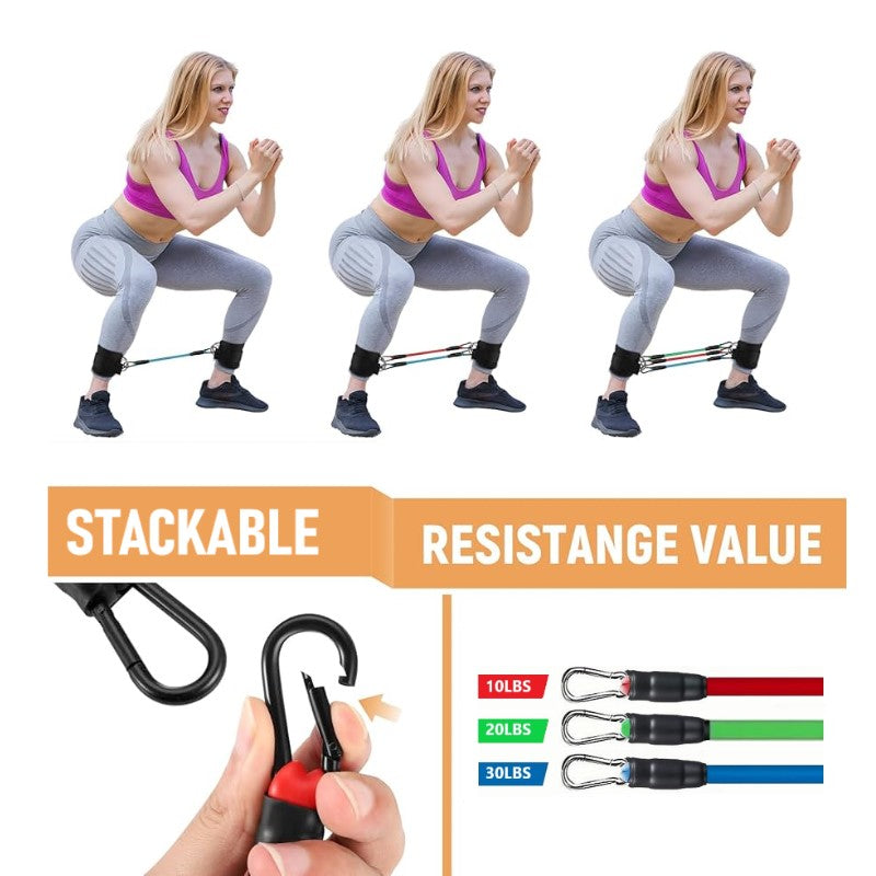 2pcs Adjustable Ankle Strap with Double D-Rings and 3 Resistance Bands Set/Ankle Straps  for Kickbacks, Glute Workouts, Leg Extensions, Curls, and Hip Abductor