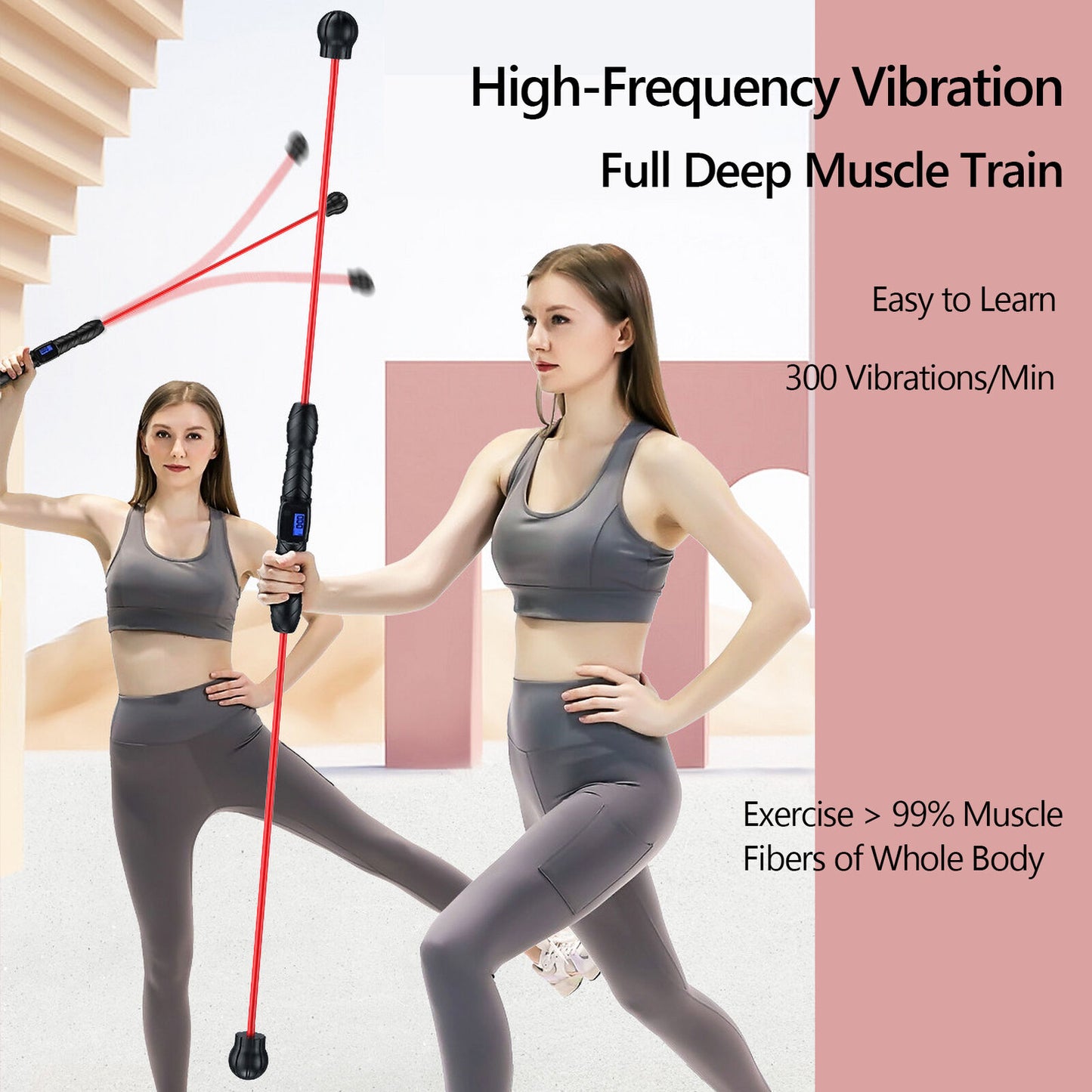 Multi-Function Training Stick Fitness Flexi Bar/Rod Exercise Elastic Stick /Burning Fat Rejection Bar/Swingstick Fitness Swing Bar for Vibration Training