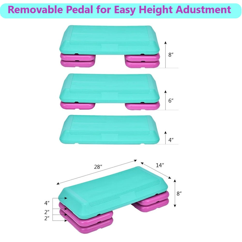 Non-Slip Surface Aerobic Workout Step Platform, 4-6-8 Inch Height Adjustable Step Platform with 4 Risers, Aerobic Step Board