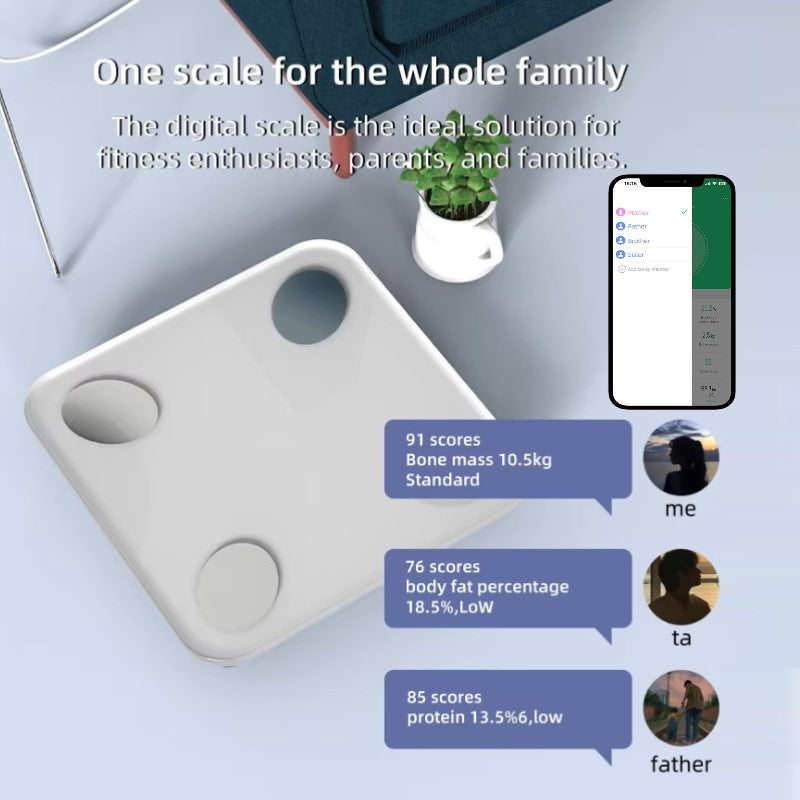 Smart health electronic Body Weight scale that analyzes HDA body index with Bluetooth connection using App