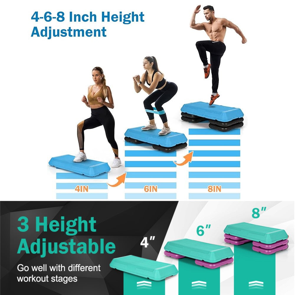 Non-Slip Surface Aerobic Workout Step Platform, 4-6-8 Inch Height Adjustable Step Platform with 4 Risers, Aerobic Step Board
