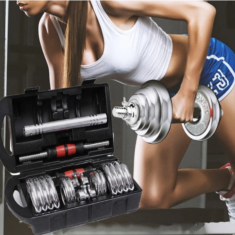20Kg Multi-function Adjustable Chrome Weightlifting barbell/dumbbell set with Case