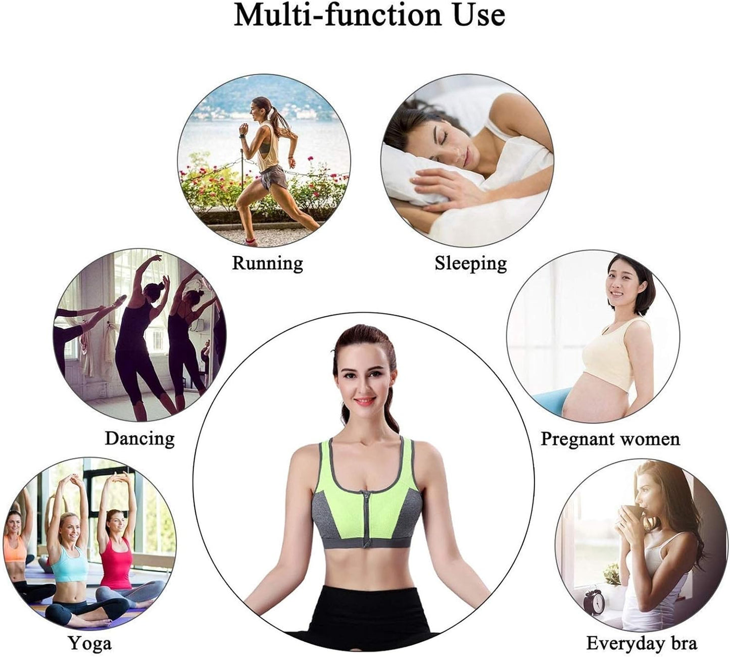 Women's Double Layer Sports Bra/Shockproof, Front Opening, Built-In Molded Cup, Sweat Absorbent, Quick Drying, Sports Bra, Running, Yoga Bra