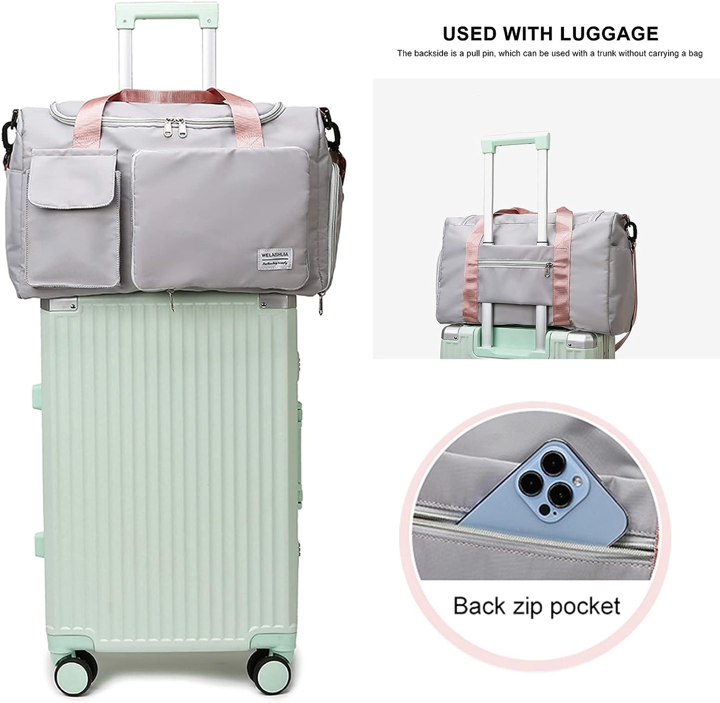 Large Capacity Travel Bag with Shoe Compartment and wet pocket/Unisex Sports Yoga Gym Fitness Training Shoulder Bag