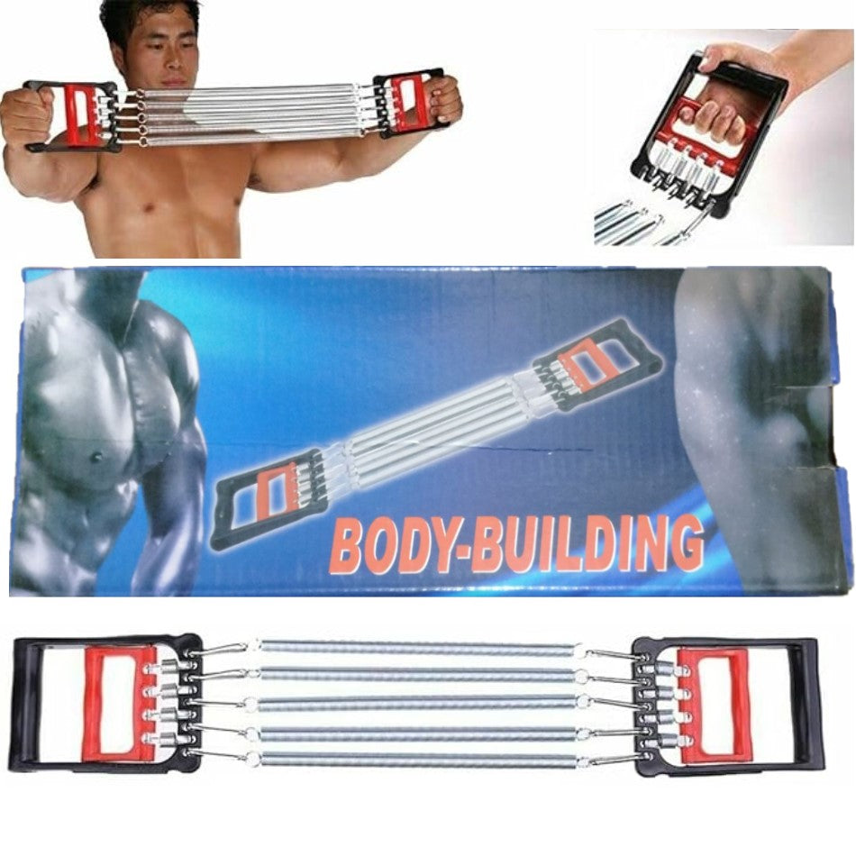 Chest Expander Exercise Resistance Bands Adjustable Hand Gripper Arm Pull Bar Arm Muscle Exerciser with 5 Springs Strength Trainer for Home Gym Muscle Training Exerciser