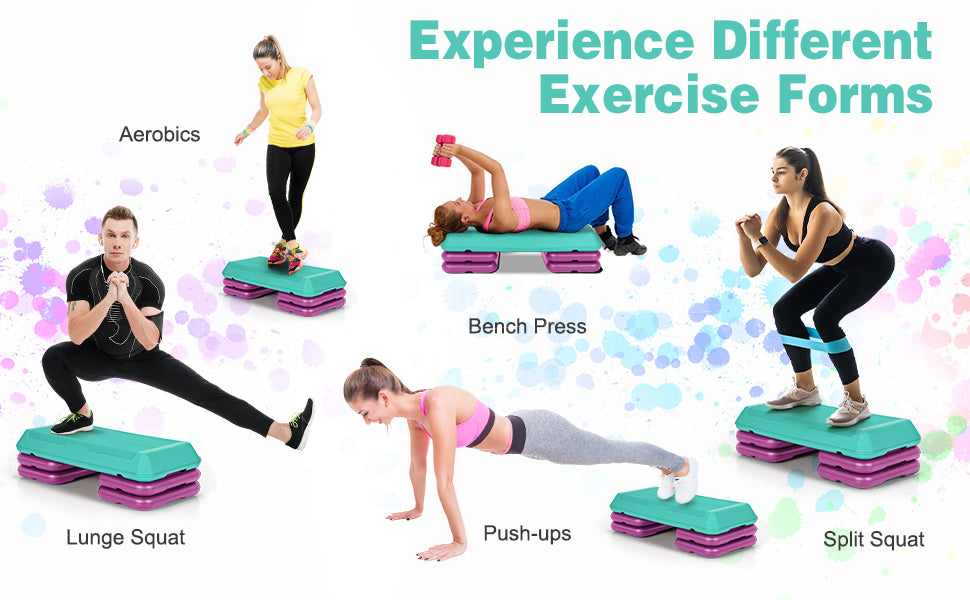 Non-Slip Surface Aerobic Workout Step Platform, 4-6-8 Inch Height Adjustable Step Platform with 4 Risers, Aerobic Step Board